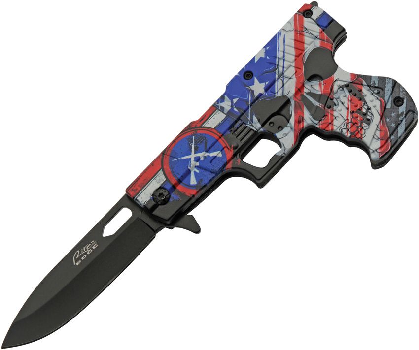 Gun Linerlock A/O Skull Flag