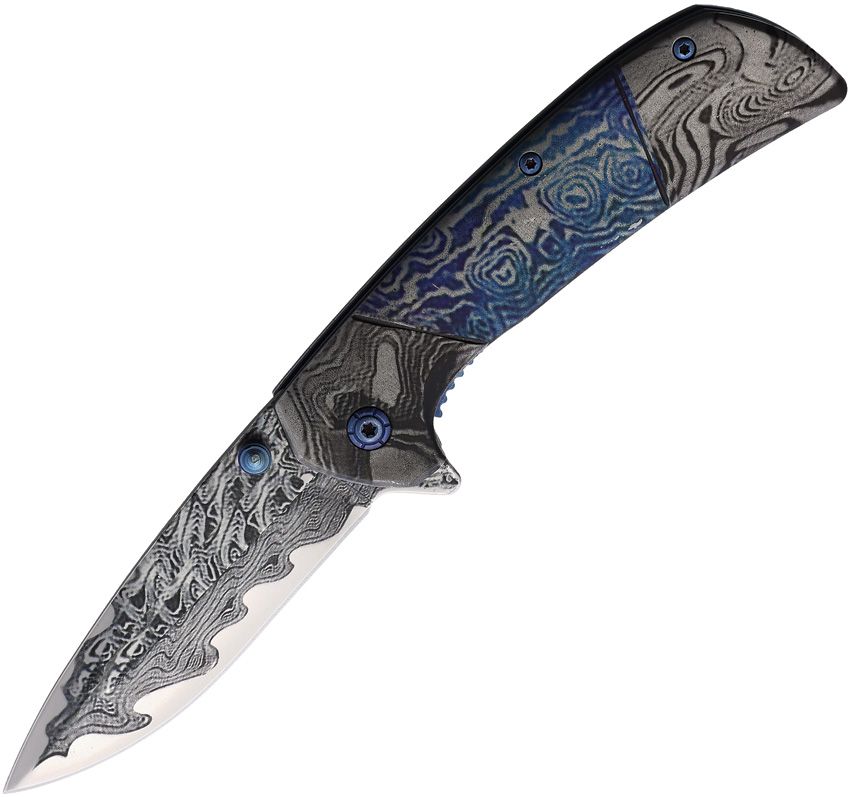 Damascus Etched Linerlock A/O